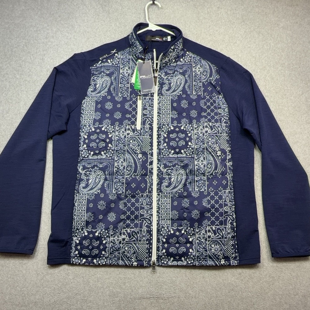 RLX Ralph Lauren Jacket Mens XXL Blue Bandana Print Hybrid Full Zip Golf Wool